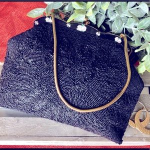 Vintage hand beaded black and gold purse